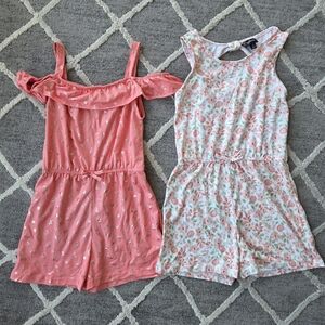 Picapino Girls Coral & Floral Romper Duo – Soft Summer Jumpsuits